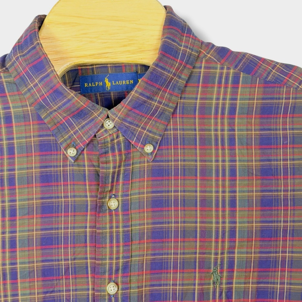 Ralph Lauren Button Down Mens XXL Purple Green Plaid Heritage Preppy Shirt Pony